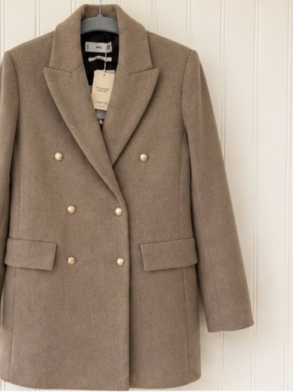 Mango Double-Breasted Taupe Trench Coat with Gold Buttons